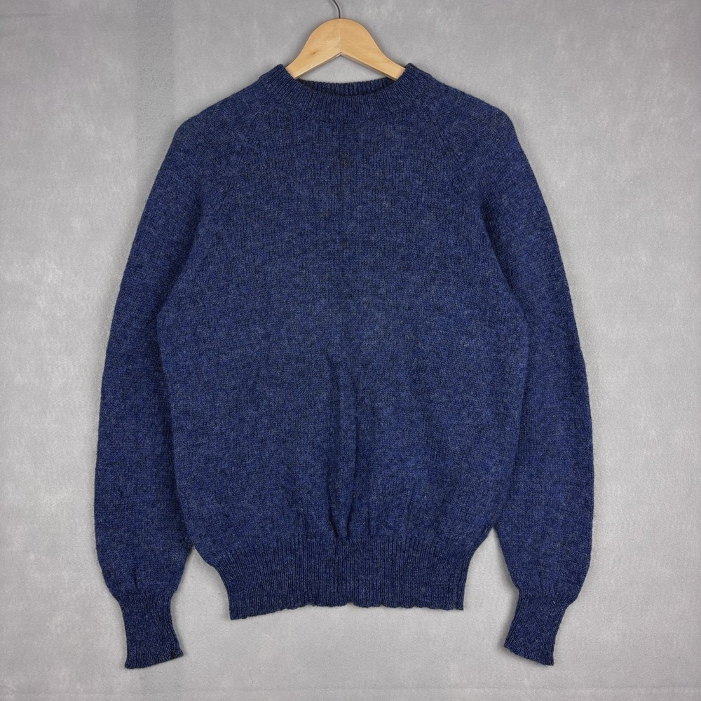 Vintage Shetland Wool Sweater Men's Large Blue Chunky Knit Ribbed Fisherman